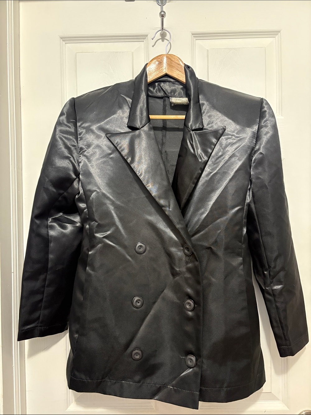 Vintage Jennifer Scott 80s 90s Black Satin Power Blazer Structured Jacket